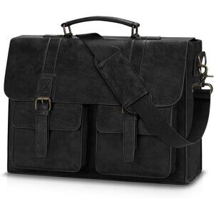 Men's Black 15.6 Inch Water proof Laptop Bag Leather Briefcase Computer Bag